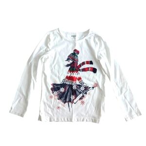 Gymboree Girls Cotton White Graphic Long Sleeve Shirt Size 5-6